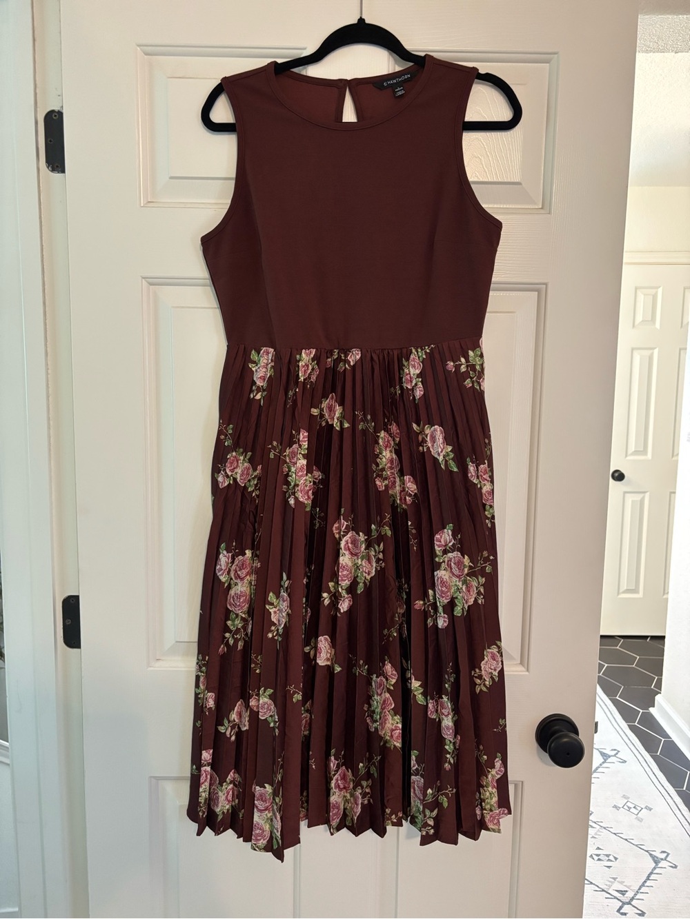 41 Hawthorn Burgundy Floral Pleated Midi Dress